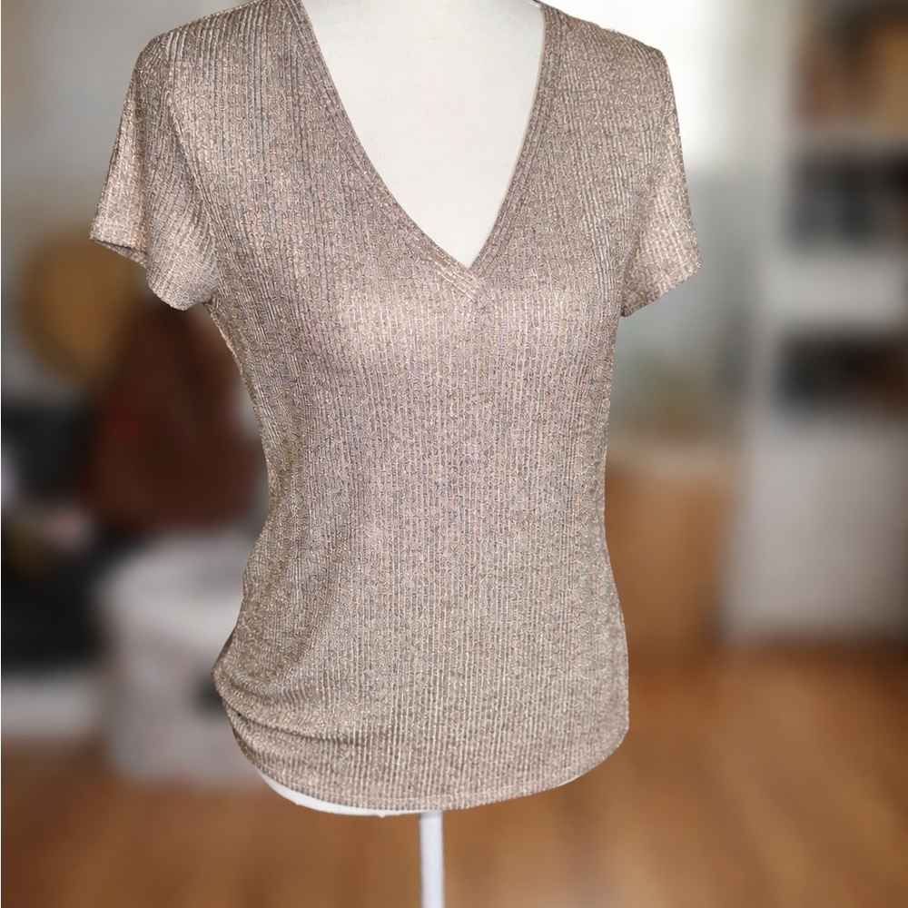 White House Black Market Metallic Short Sleeve Top